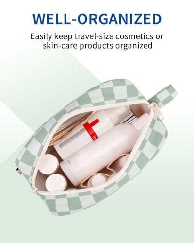 Narwey Small Checkered Makeup Bag for Purse, Gift for Teen Girls, Travel Makeup Pouch Mini Cosmetic Bag Cute Make up Bags Zipper Pouch for Women and Girls (Mint Green Checkerboard, Small) - Image 3