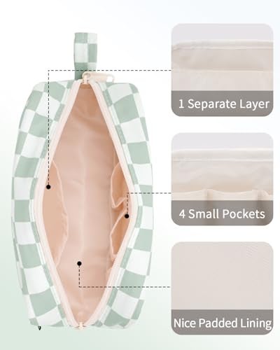 Narwey Small Checkered Makeup Bag for Purse, Gift for Teen Girls, Travel Makeup Pouch Mini Cosmetic Bag Cute Make up Bags Zipper Pouch for Women and Girls (Mint Green Checkerboard, Small) - Image 5