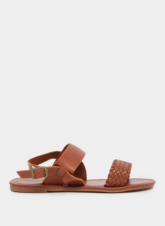 Styli Braided Sling Back Flat Sandals - Image 1