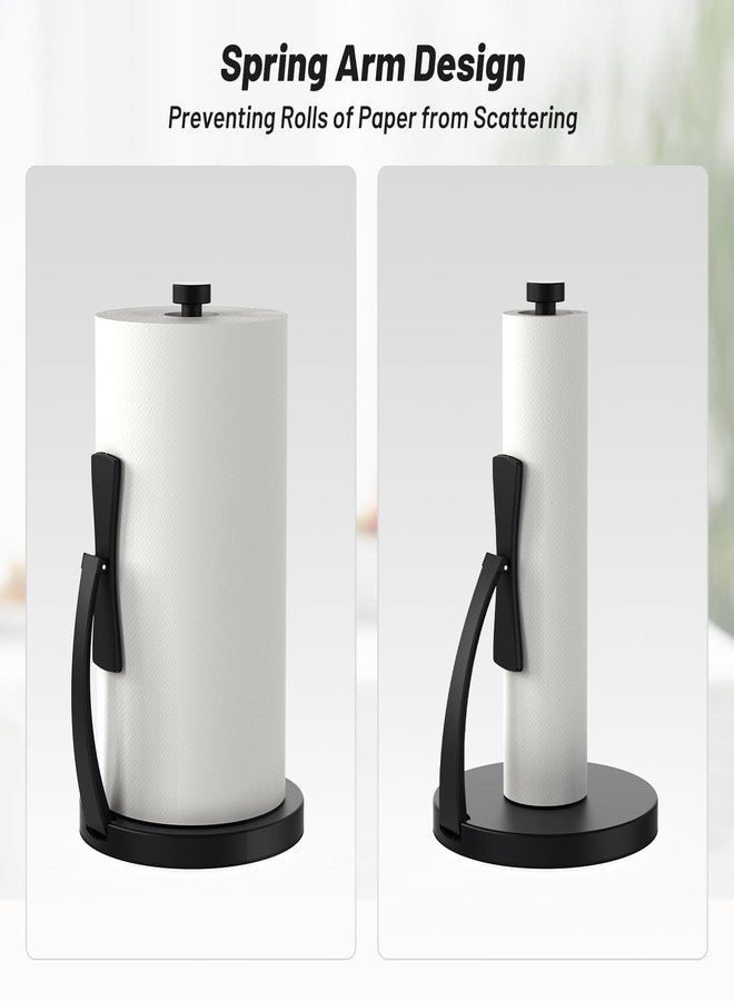 VEHHE Paper Towel Holder Countertop, Black Paper Towel Holder with Spring Activated Arm and Silent Damping Function, Simply Tear Paper Towel Stand for Bathroom and Kitchen (Black) - Image 4
