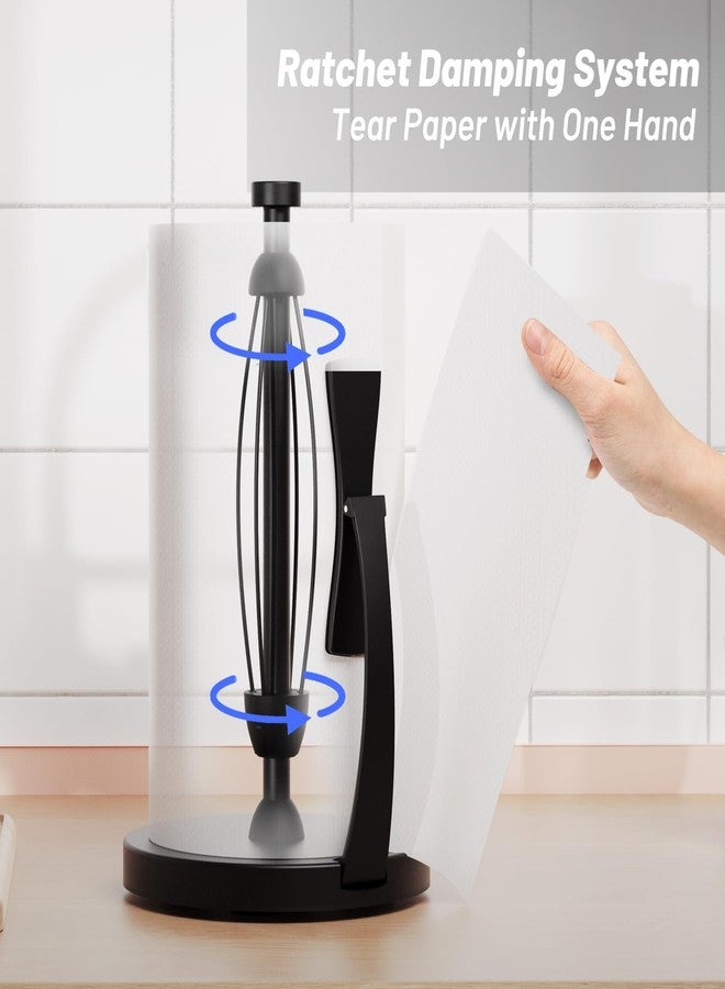 VEHHE Paper Towel Holder Countertop, Black Paper Towel Holder with Spring Activated Arm and Silent Damping Function, Simply Tear Paper Towel Stand for Bathroom and Kitchen (Black) - Image 2