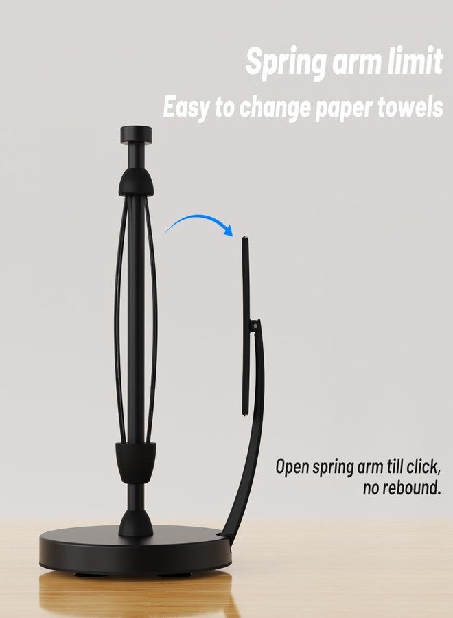 VEHHE Paper Towel Holder Countertop, Black Paper Towel Holder with Spring Activated Arm and Silent Damping Function, Simply Tear Paper Towel Stand for Bathroom and Kitchen (Black) - Image 5
