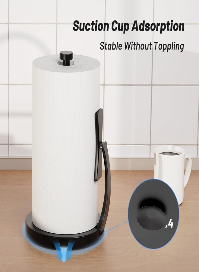VEHHE Paper Towel Holder Countertop, Black Paper Towel Holder with Spring Activated Arm and Silent Damping Function, Simply Tear Paper Towel Stand for Bathroom and Kitchen (Black) - Image 3