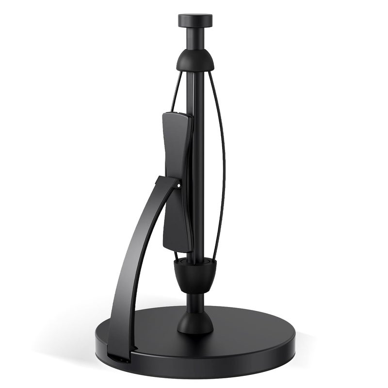 VEHHE Paper Towel Holder Countertop, Black Paper Towel Holder with Spring Activated Arm and Silent Damping Function, Simply Tear Paper Towel Stand for Bathroom and Kitchen (Black) - Image 1