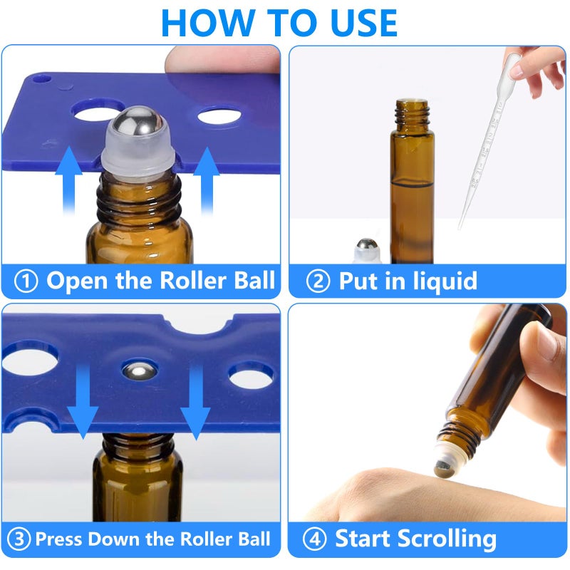 Dtdnzkn 4 Pack Of 0.34 Oz (10Ml) Essential Oil Roller Bottles - Refillable  Leak-Proof Amber Glass Roll-On Bottles With Stainless Steel Roller Balls  Metal Caps  And Labels Included - Image 4