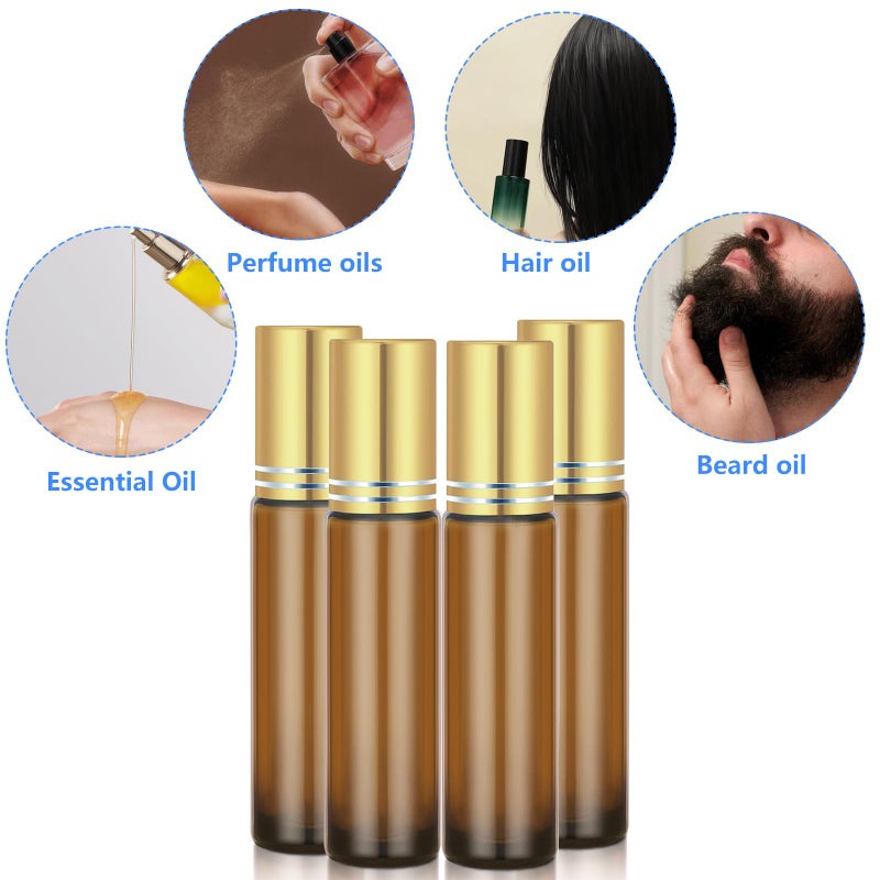 Dtdnzkn 4 Pack Of 0.34 Oz (10Ml) Essential Oil Roller Bottles - Refillable  Leak-Proof Amber Glass Roll-On Bottles With Stainless Steel Roller Balls  Metal Caps  And Labels Included - Image 5