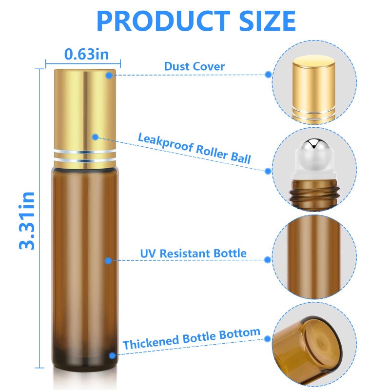 Dtdnzkn 4 Pack Of 0.34 Oz (10Ml) Essential Oil Roller Bottles - Refillable  Leak-Proof Amber Glass Roll-On Bottles With Stainless Steel Roller Balls  Metal Caps  And Labels Included - Image 2