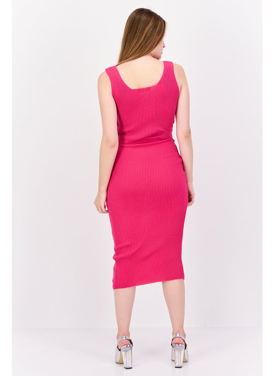 I SAW IT FIRST - Women Ribbed Cut Out MIdi Dress, Pink - Image 1
