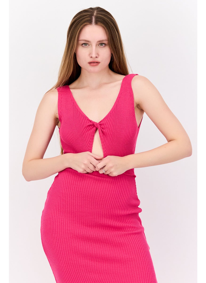 I SAW IT FIRST - Women Ribbed Cut Out MIdi Dress, Pink - Image 1