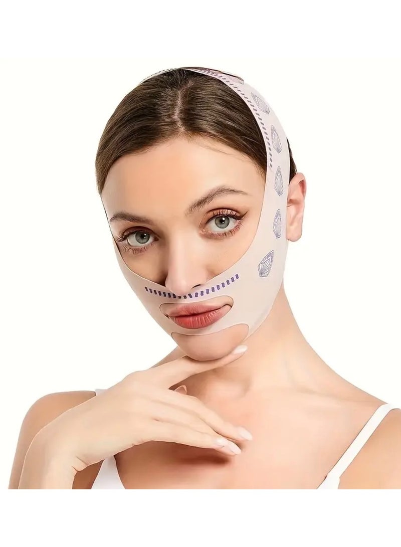 كلين ويف حزام رفع الذقن على شكل حرف V – تنحيف الوجه وتخفيض الذقن مرتين | حزام مريح قابل لإعادة الاستخدام لتشكيل خط الفك للنساء – مضاد للترهل وشد الوجه - لون بيج - Image 5