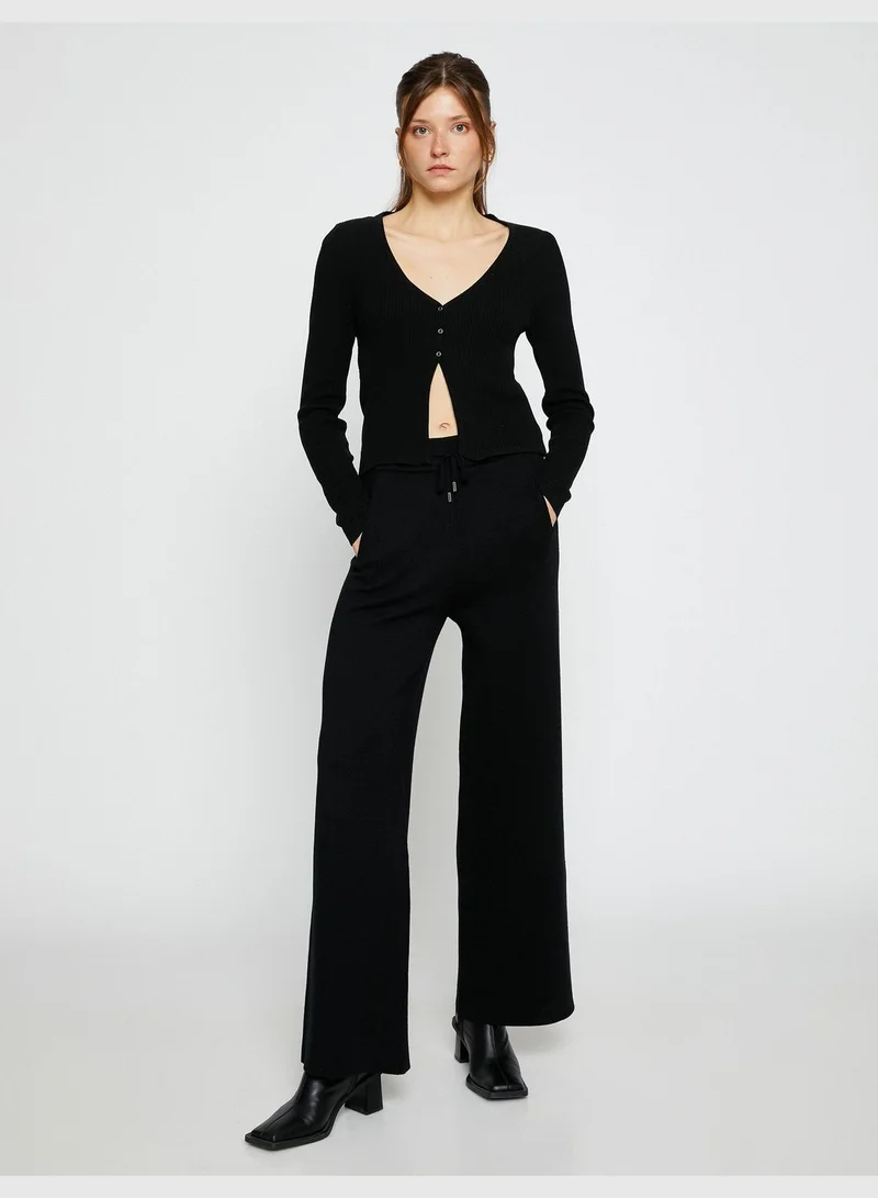 KOTON Wide Leg Tricot Trousers Drawstring Pocket