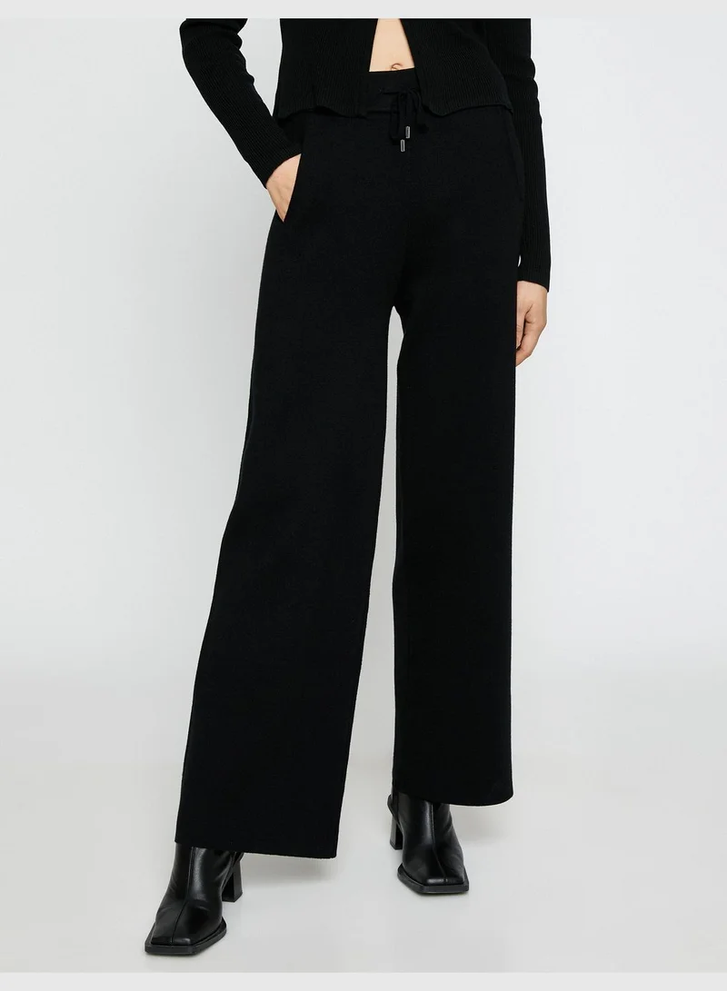 KOTON Wide Leg Tricot Trousers Drawstring Pocket