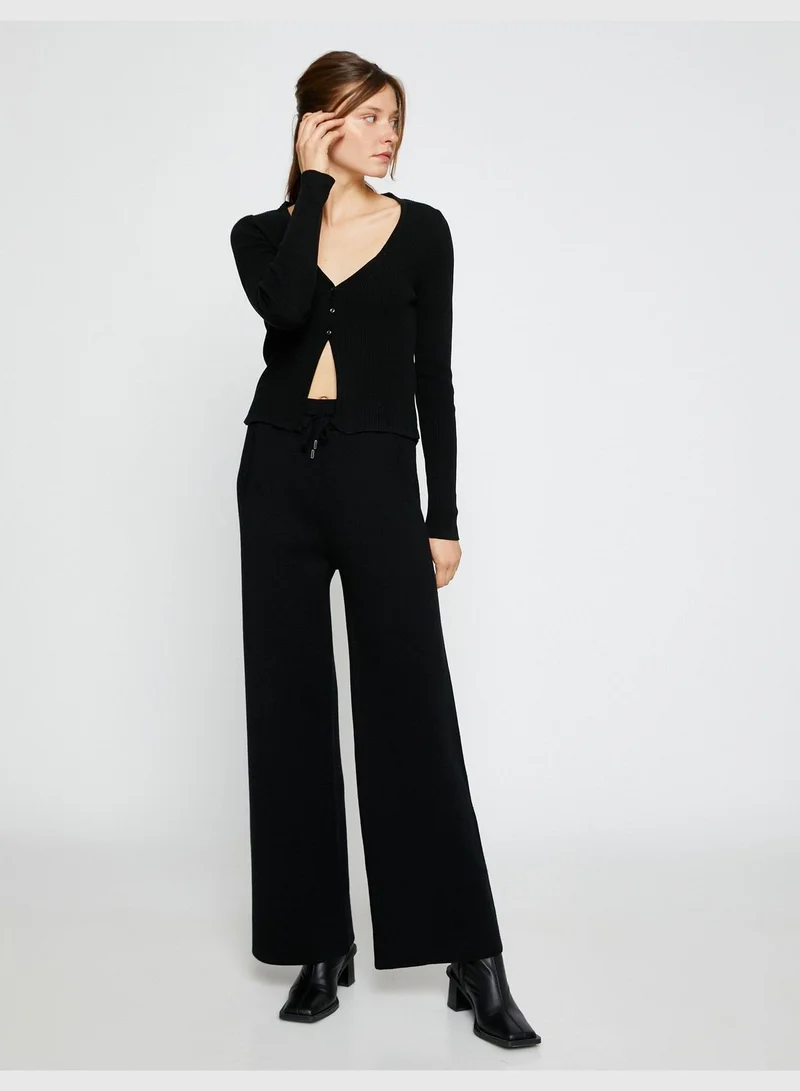 KOTON Wide Leg Tricot Trousers Drawstring Pocket