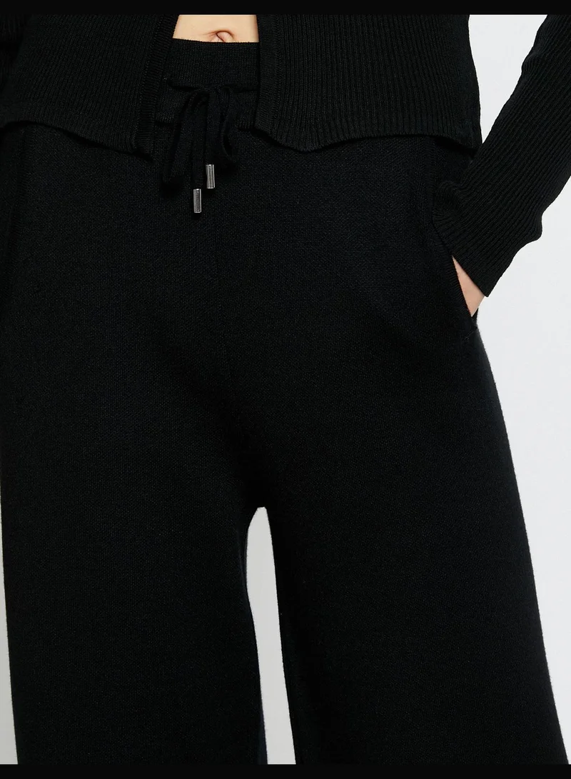 KOTON Wide Leg Tricot Trousers Drawstring Pocket