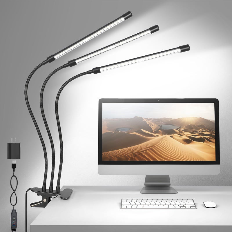 ShineTech Adjustable Eye-Caring LED Desk Lamp, Flexible Gooseneck Table Light with Stepless Dimming, 4 Color Modes Clip on Light for Reading, Study, Work, Nightstand - Image 1