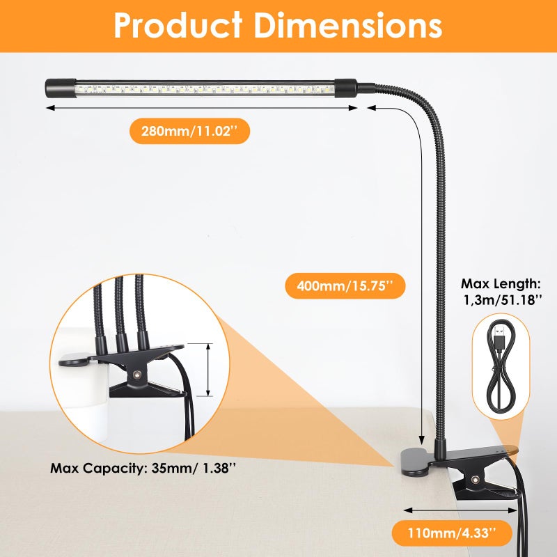 ShineTech Adjustable Eye-Caring LED Desk Lamp, Flexible Gooseneck Table Light with Stepless Dimming, 4 Color Modes Clip on Light for Reading, Study, Work, Nightstand - Image 2