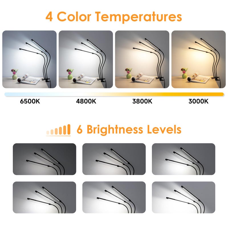 ShineTech Adjustable Eye-Caring LED Desk Lamp, Flexible Gooseneck Table Light with Stepless Dimming, 4 Color Modes Clip on Light for Reading, Study, Work, Nightstand - Image 5