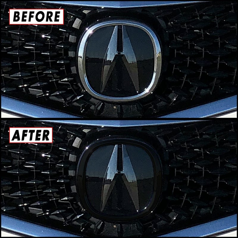 SlickMod Chrome Delete Blackout Vinyl Overlay for 2018-2020 Acura TLX Front Emblem Ring (Gloss Black) - Image 1