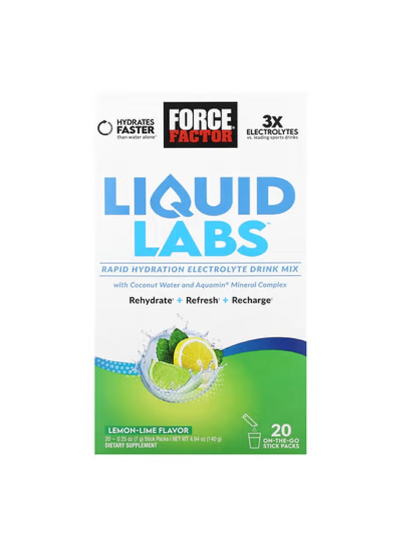 Liquid Labs™, Rapid Hydration Electrolyte Drink Mix, Lemon-Lime, 20 Stick Packs, 0.25 oz (7 g) Each