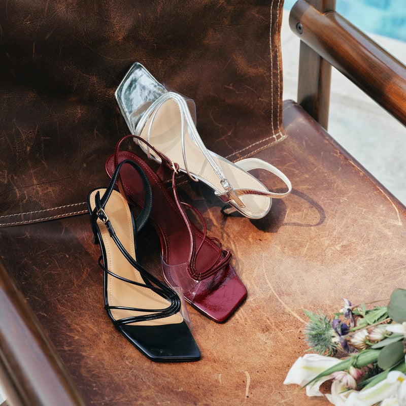 2026 Summer New Style Square-Toe Elegant One-Strap Sandals for Women with Wine Glass Heels, Cross Straps, Silver Thin Heels, High Heels - Image 3