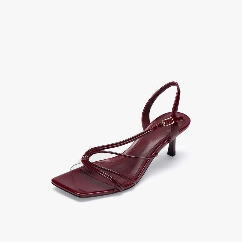 2026 Summer New Style Square-Toe Elegant One-Strap Sandals for Women with Wine Glass Heels, Cross Straps, Silver Thin Heels, High Heels - Image 1