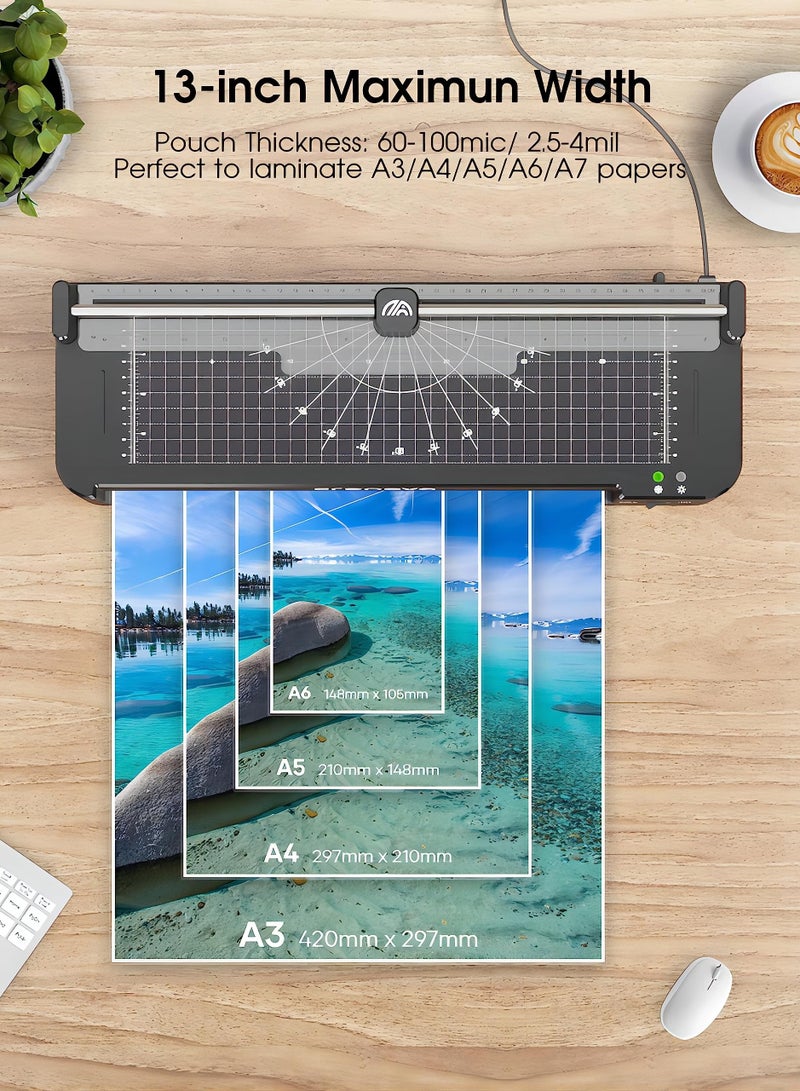 FN A3 Laminator Machine – 5-in-1 Thermal & Cold Laminating Kit, 13-Inch Wide, Fast 90s Warm-Up, 320mm/min Speed, Includes 20 Pouches, Trimmer, Corner Rounder & Hole Punch – For Home, Office & School - Image 3