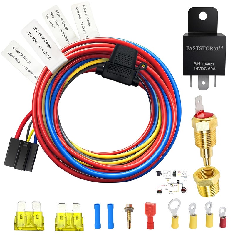 FASTSTORM Electric Fan Relay Kit 12V 60 AMP Electric Radiator Cooling Waterproof Fan Relay Kit with Thermostat Control Switch 185 On 175 Off Upgrade - Image 1
