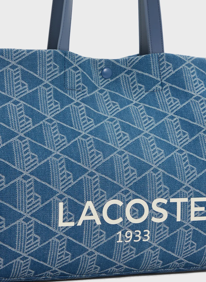 LACOSTE Logo Detailed Top Handle Zip Over Tote