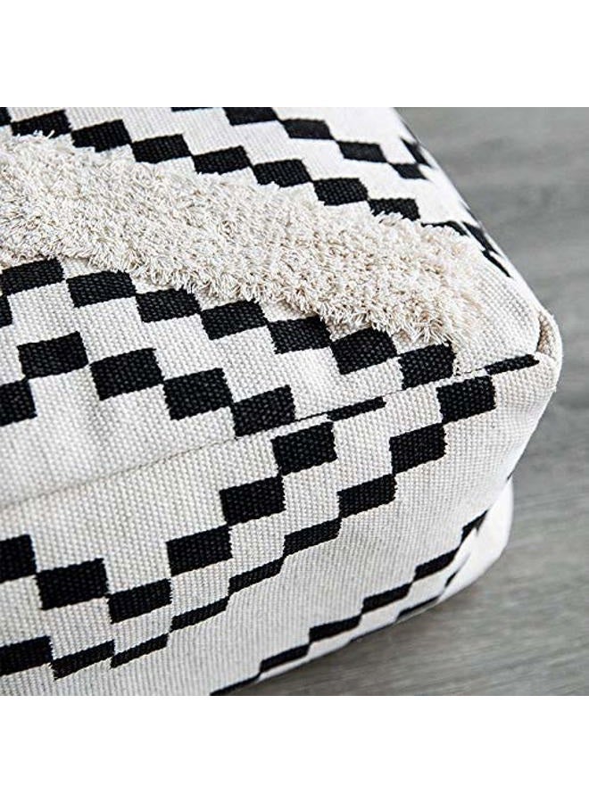 MOCOFO Decorative Square Pouf Cover for Bedroom Boho Cotton Unstuffed Pouf Footstool (Black Diamond,17.7×17.7×17.7") - Image 5
