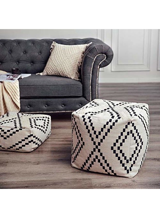 MOCOFO Decorative Square Pouf Cover for Bedroom Boho Cotton Unstuffed Pouf Footstool (Black Diamond,17.7×17.7×17.7") - Image 2