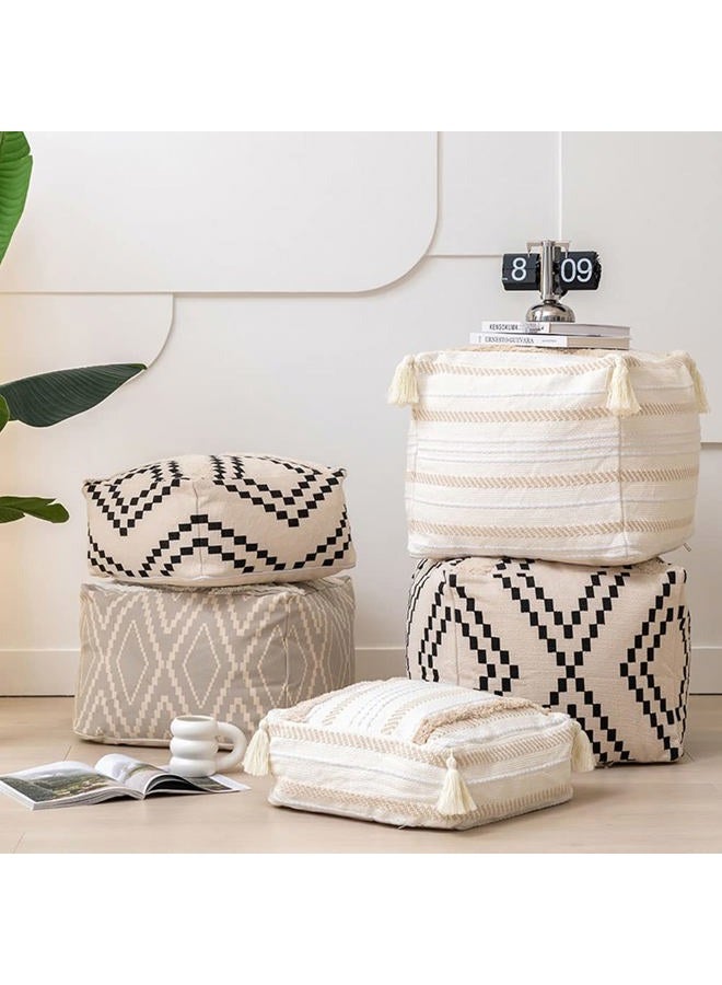 MOCOFO Decorative Square Pouf Cover for Bedroom Boho Cotton Unstuffed Pouf Footstool (Black Diamond,17.7×17.7×17.7") - Image 3