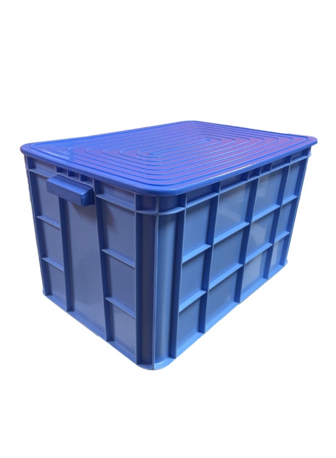 صناعات بلاستيكا ذ.م.م. Plastic Storage Crate with Lid & Handles for easy lifting 600x400x350mm Stackable Food Grade  Crate Heavy Duty - Blue - Image 1