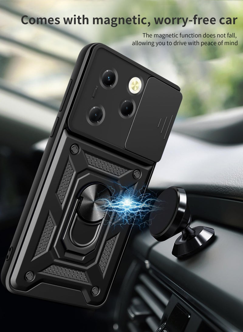 غطاء هاتف محمول لهواتف Tecno Spark 20 Pro 4G و Infinix Hot 40 و Infinix Hot 40 Pro 4G مزود بعدسة كاميرا قابلة للانزلاق حلقة دوارة 360 درجة تدعم المغناطيس مقاومة للصدمات للسيارة - Image 4