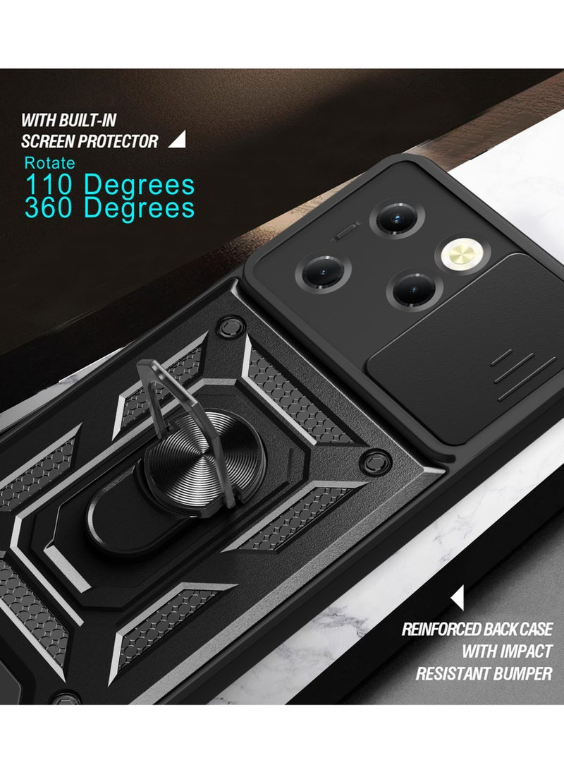غطاء هاتف محمول لهواتف Tecno Spark 20 Pro 4G و Infinix Hot 40 و Infinix Hot 40 Pro 4G مزود بعدسة كاميرا قابلة للانزلاق حلقة دوارة 360 درجة تدعم المغناطيس مقاومة للصدمات للسيارة - Image 3