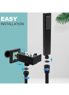 SYOSI Matte Black Square Metal Shower Head - High-Pressure Brass Handheld Rectangular Handset, Single Function Luxury Design with Chrome Silicone Water Outlet  - Image 2