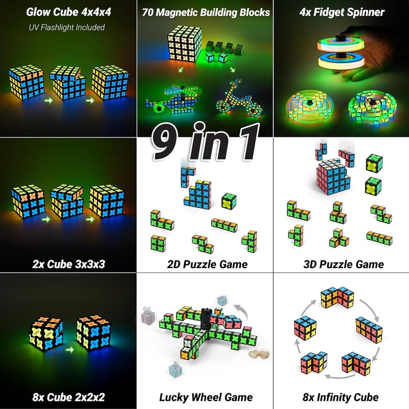 توسي مكعب المغناطيسي 4x4 - 560 مغناطيسًا، لعبة 8 في 1: مكعب ألغاز 4x4 3x3 2x2، دوار قابل للتحويل، مكعب لا نهائي، مكعبات بناء، مجموعة ألغاز، هدية عيد الفصح وعيد الميلاد - Image 4