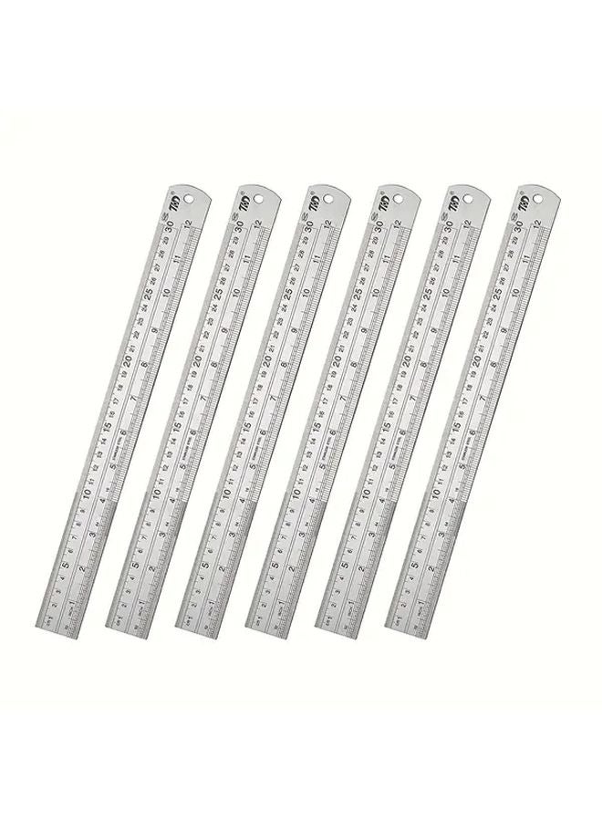 12 Inch 6 Pack Stainless Steel Ruler Metal Straightedge Metric Imperial Measurement - Image 1