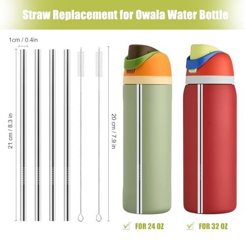 XZESH Metal Straw Replacement for Owala Water Bottle 24 oz 32 oz Accessories, With 2 Straw Cleaner, Reusable Stainless Steel Straws Compatible With Owala Water Bottle - 4pcs - Image 2