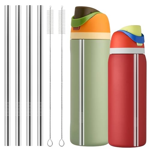XZESH Metal Straw Replacement for Owala Water Bottle 24 oz 32 oz Accessories, With 2 Straw Cleaner, Reusable Stainless Steel Straws Compatible With Owala Water Bottle - 4pcs - Image 1