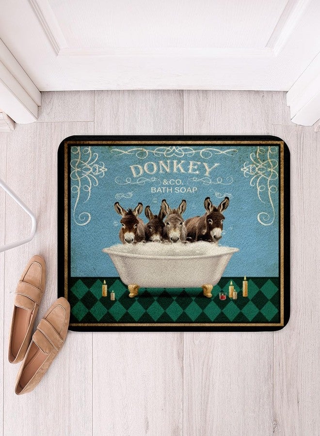Feelyou سجاد حمام بتصميم حمار لطيف، مناسب للأطفال، بتصميم ريترو مرح، مستوحى من حيوانات المزرعة، مانع للانزلاق، بتصميم ريفي عتيق، سجاد حمام بني اللون بتصميم حمير، أزرق وأخضر، بنمط هندسي ماسي، إكسسوارات حمام، سجادة أرضية مقاس 16 × 24 بوصة - Image 3