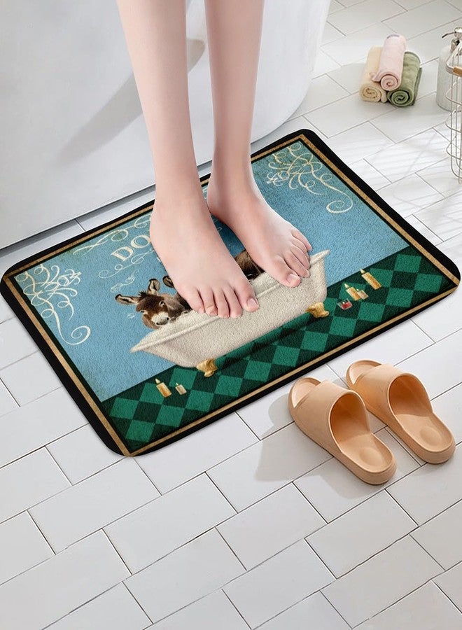 Feelyou سجاد حمام بتصميم حمار لطيف، مناسب للأطفال، بتصميم ريترو مرح، مستوحى من حيوانات المزرعة، مانع للانزلاق، بتصميم ريفي عتيق، سجاد حمام بني اللون بتصميم حمير، أزرق وأخضر، بنمط هندسي ماسي، إكسسوارات حمام، سجادة أرضية مقاس 16 × 24 بوصة - Image 2