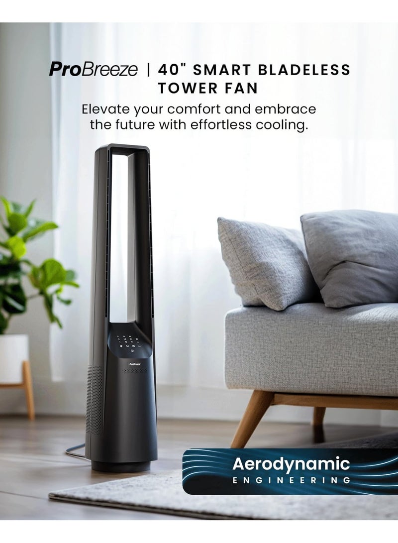 Pro Breeze 40" Smart Bladeless Tower Fan with DC Motor - Ultra Quiet Air Circulator with Remote Control, LED Display, 6 Fan Speeds, 5 Operation Modes, 60° Oscillation  - Image 2