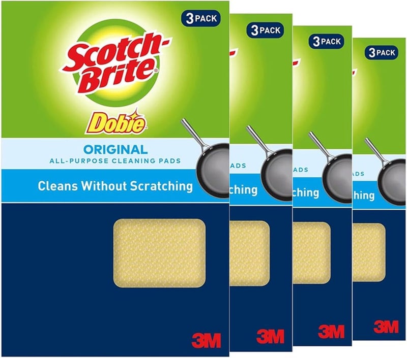 3M Scotch-Brite Dobie All Purpose Pads, 3Count (Pack of 4) Total 12 Pads - Image 1