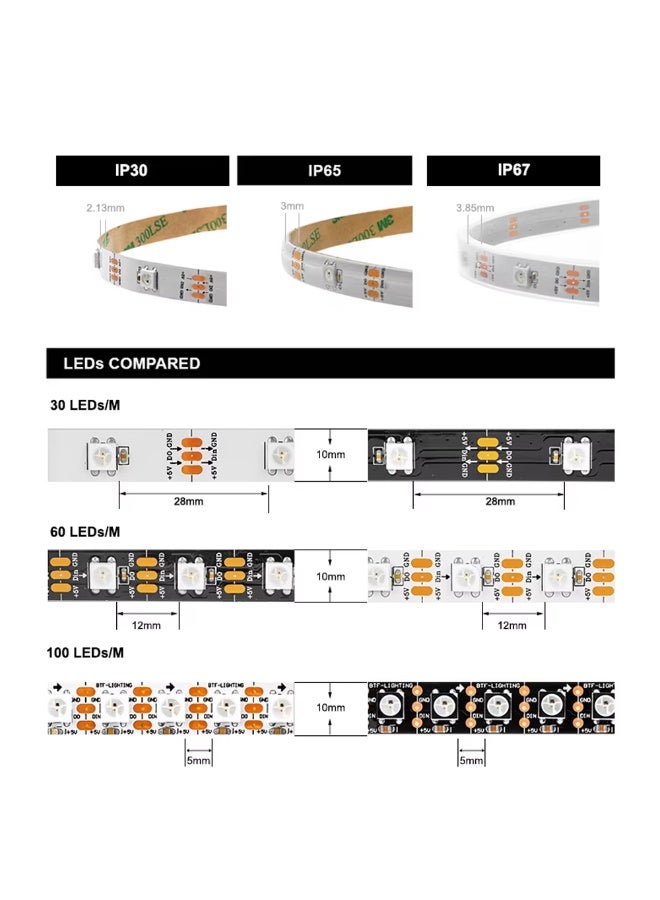 شريط LED WS2812B RGB قابل للتوجيه فردياً شريط LED DC 5V PCB أسود IP65 - Image 5