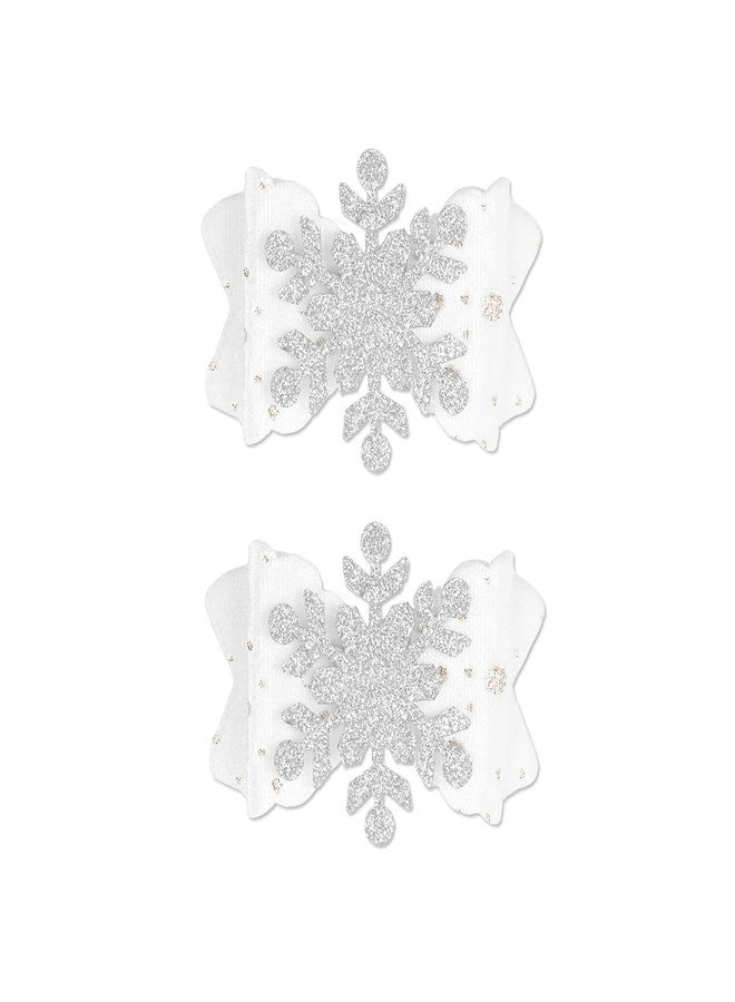 ZEYER Christmas Hair Clip Christmas Hair Bows White Bows with Snowflake Design Headdress Christmas Cute Accessories Glitter Hairpin Girl Party Festive Holiday Hairpins 2Pcs - Image 1