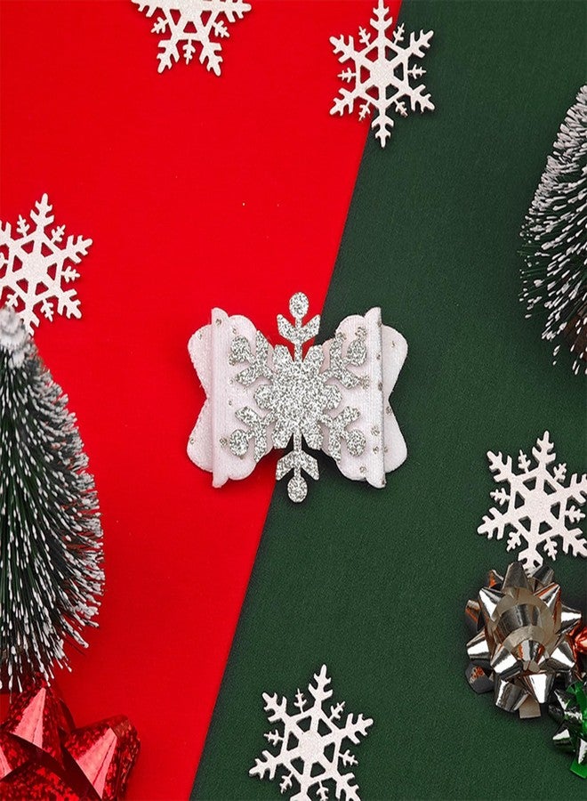 ZEYER Christmas Hair Clip Christmas Hair Bows White Bows with Snowflake Design Headdress Christmas Cute Accessories Glitter Hairpin Girl Party Festive Holiday Hairpins 2Pcs - Image 2