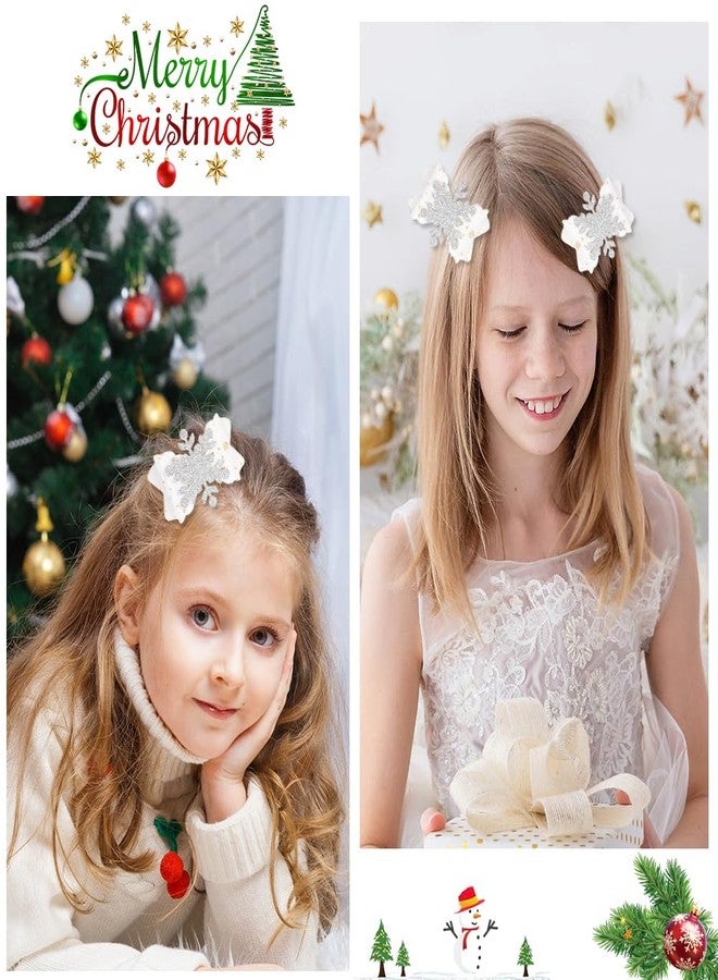 ZEYER Christmas Hair Clip Christmas Hair Bows White Bows with Snowflake Design Headdress Christmas Cute Accessories Glitter Hairpin Girl Party Festive Holiday Hairpins 2Pcs - Image 3