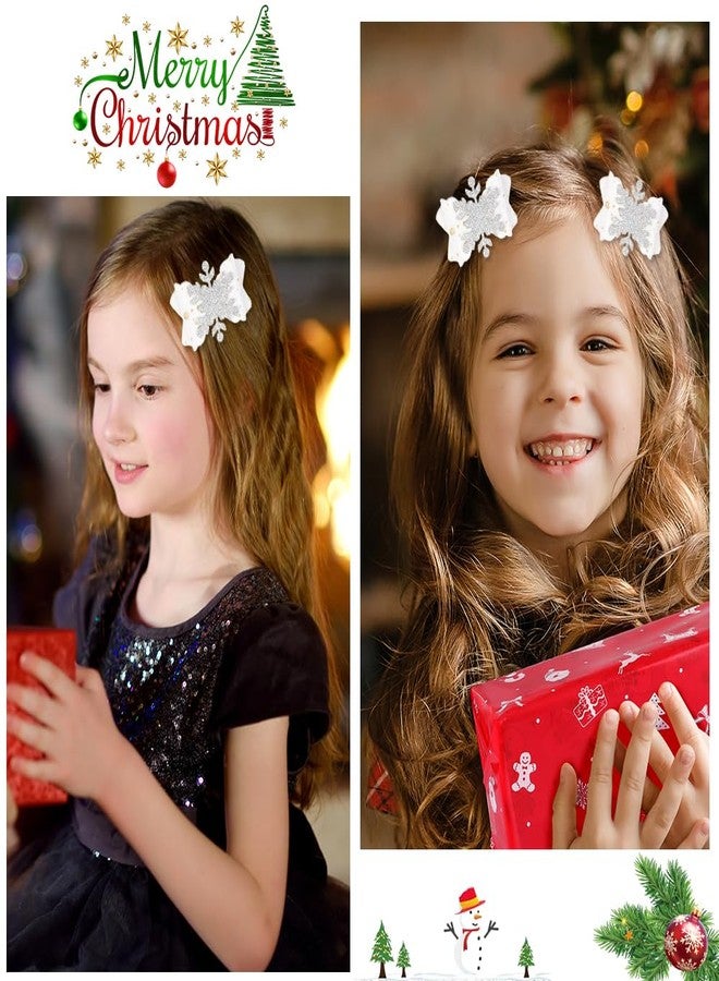 ZEYER Christmas Hair Clip Christmas Hair Bows White Bows with Snowflake Design Headdress Christmas Cute Accessories Glitter Hairpin Girl Party Festive Holiday Hairpins 2Pcs - Image 4