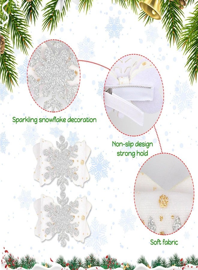 ZEYER Christmas Hair Clip Christmas Hair Bows White Bows with Snowflake Design Headdress Christmas Cute Accessories Glitter Hairpin Girl Party Festive Holiday Hairpins 2Pcs - Image 5
