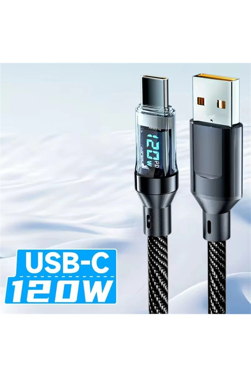 2m 120W USB A Cable 6A USB Type C Cable PD Cable Fast Charging 120W LED Digital Display Nylon Data C